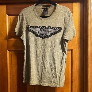 Harley-Davidson Tan Short Sleeve Tee with Unique Wash